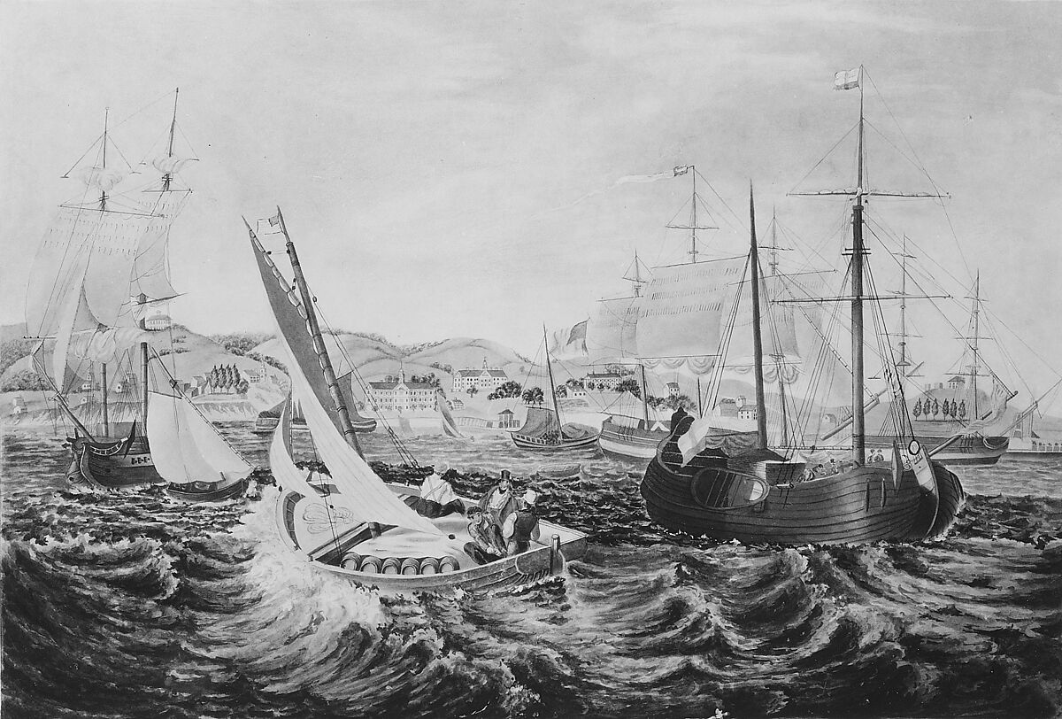 Quarantine, Staten Island, Attributed to William James Bennett (American, London 1787–1844 New York), Watercolor, gouache, and ink gouache on off-white wove paper, American