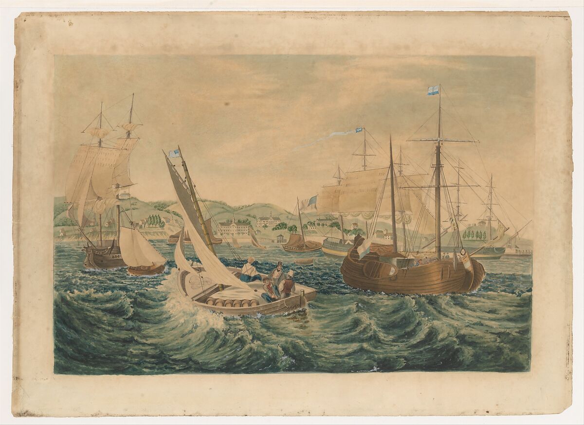 Quarantine, Staten Island, Attributed to William James Bennett (American, London 1787–1844 New York), Watercolor, gouache, and ink gouache on off-white wove paper, American 