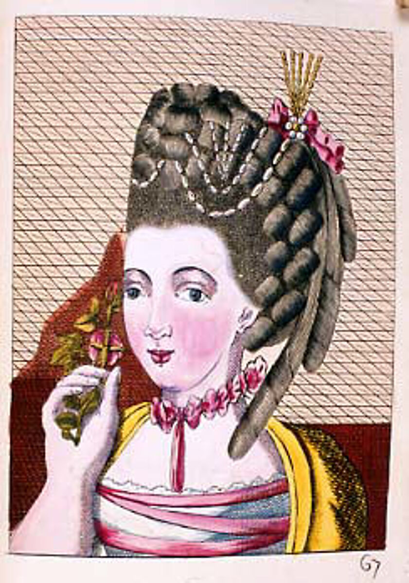 L'art de la coëffure des dames françoises, avec des estampes : où sont représentées les têtes coëffées, gravées sur les dessins originaux de mes accommodages, avec le traité en abrégé d'entretenir & conserver les cheveux naturels, Legros de Rumigny (French), a-e) leather, paper, French