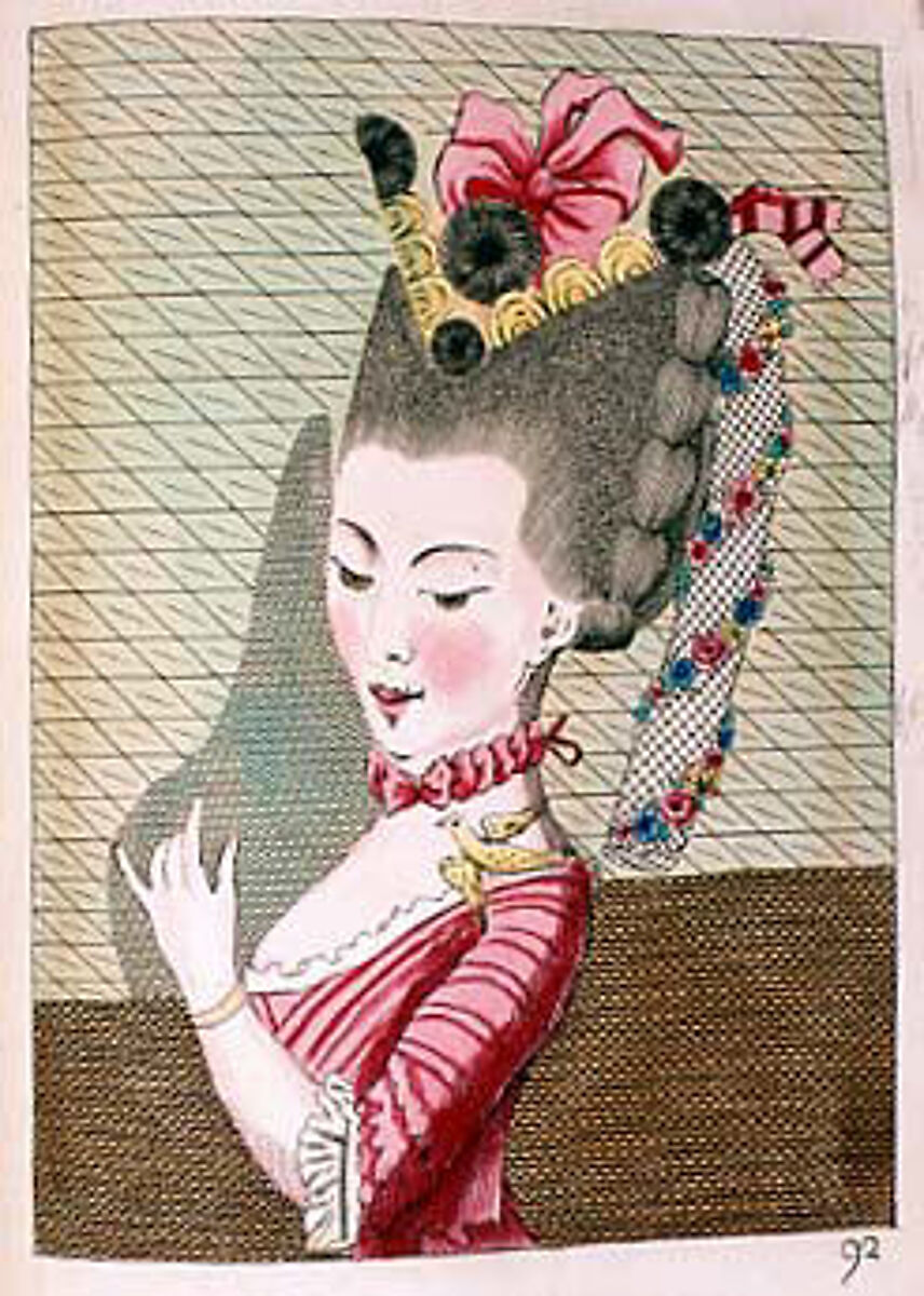 L'art de la coëffure des dames françoises, avec des estampes : où sont représentées les têtes coëffées, gravées sur les dessins originaux de mes accommodages, avec le traité en abrégé d'entretenir & conserver les cheveux naturels, Legros de Rumigny (French), a-e) leather, paper, French