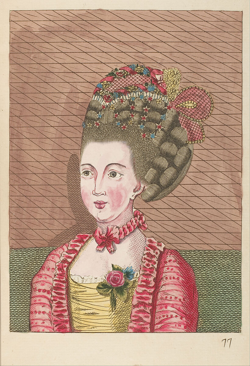 L'art de la coëffure des dames françoises, avec des estampes : où sont représentées les têtes coëffées, gravées sur les dessins originaux de mes accommodages, avec le traité en abrégé d'entretenir & conserver les cheveux naturels, Legros de Rumigny (French), a-e) leather, paper, French