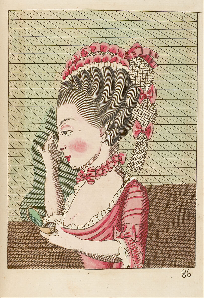 L'art de la coëffure des dames françoises, avec des estampes : où sont représentées les têtes coëffées, gravées sur les dessins originaux de mes accommodages, avec le traité en abrégé d'entretenir & conserver les cheveux naturels, Legros de Rumigny (French), a-e) leather, paper, French