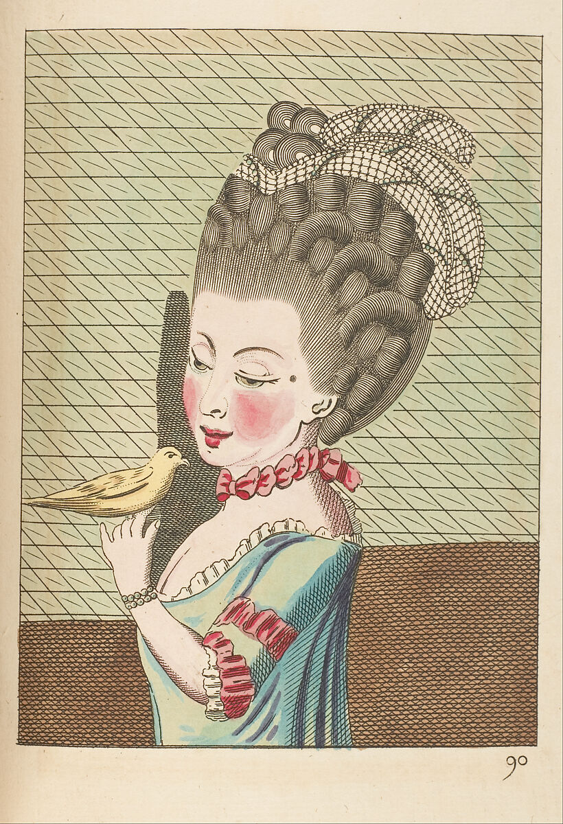 L'art de la coëffure des dames françoises, avec des estampes : où sont représentées les têtes coëffées, gravées sur les dessins originaux de mes accommodages, avec le traité en abrégé d'entretenir & conserver les cheveux naturels, Legros de Rumigny (French), a-e) leather, paper, French