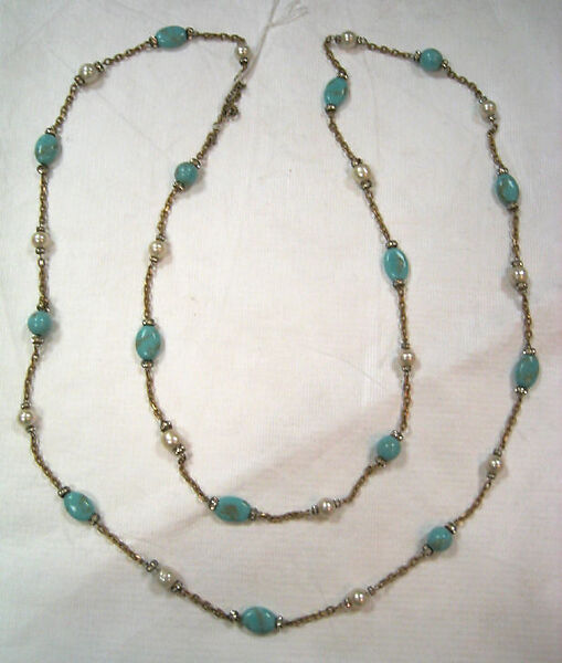 Necklace, House of Chanel (French, founded 1910), metal, faux turquoise, faux turquoise, rhinestone, French 