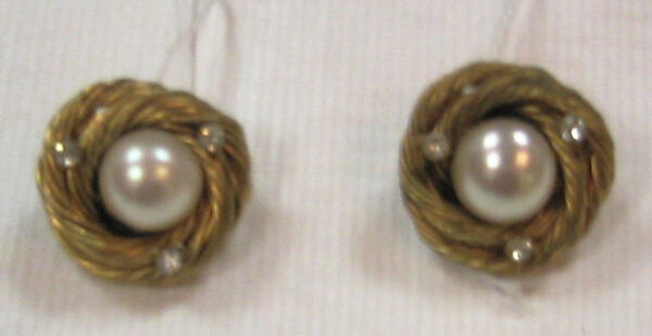Earrings, House of Chanel (French, founded 1910), metal, faux pearl, rhinestone, French 