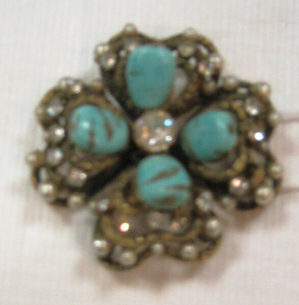 Brooch, House of Chanel (French, founded 1910), metal, faux pearl, faux turquoise, rhinestone, French 