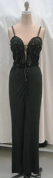 Dress, Zandra Rhodes (British, founded 1969), a) polyester, leather, glass, plastic; b) cotton, synthetic, nylon, British