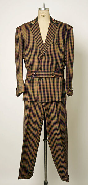 Suit, Tommy Nutter (British, 1943–1992), a, d) wool, leather, silk; b) wool, rayon, leather; c) wool; e,f) wool, silk, British 