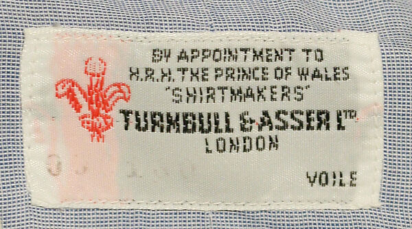 Shirt, Turnbull &amp; Asser (British, founded 1885), cotton, British