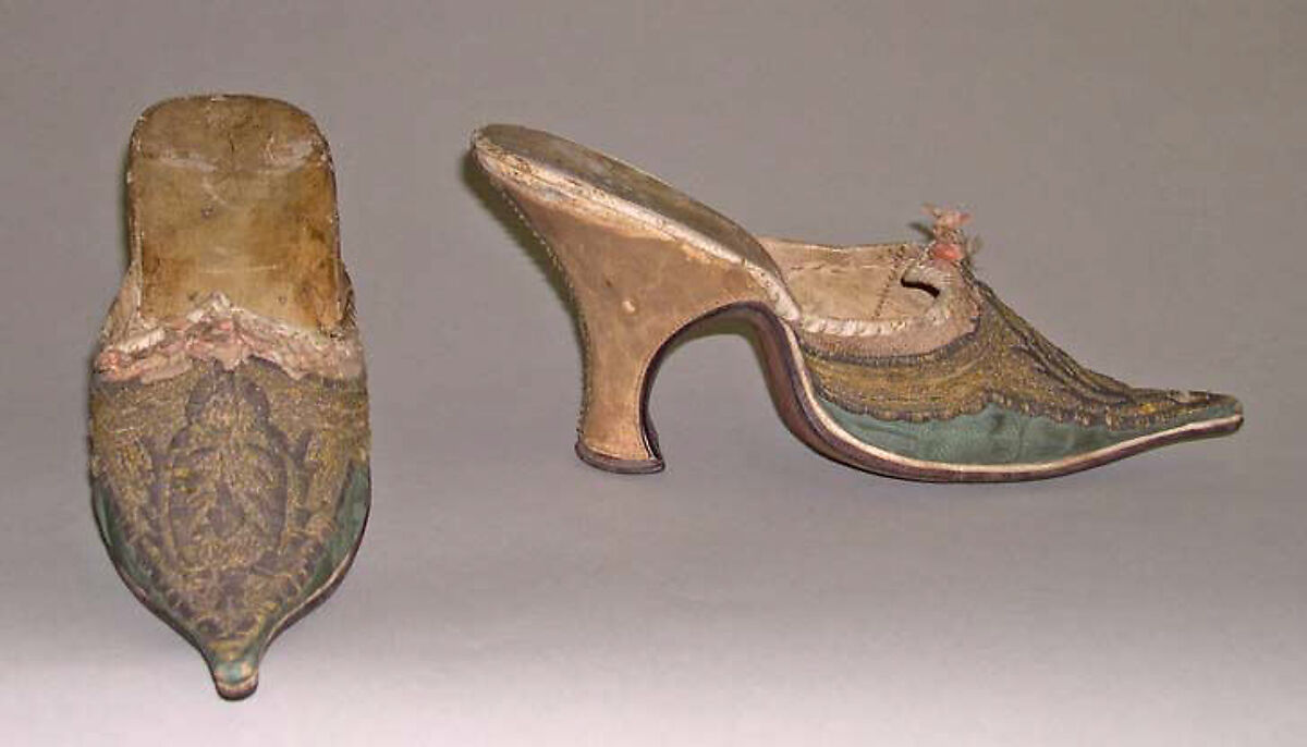 Mules, leather, silk, French 