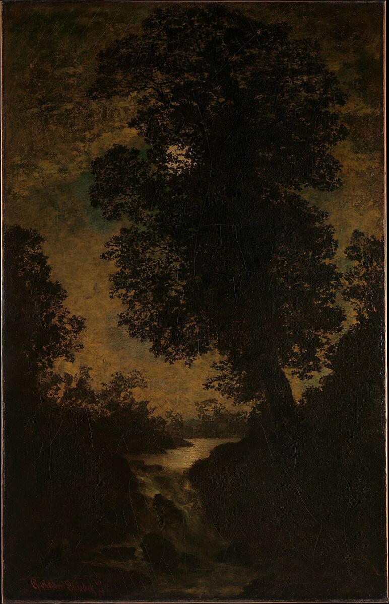 A Waterfall, Moonlight, Ralph Albert Blakelock (1847–1919), Oil on canvas, American 