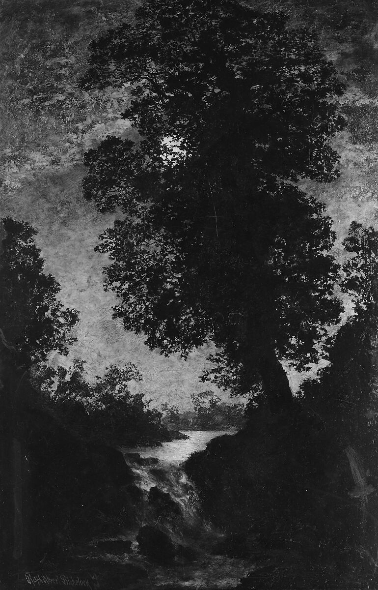 A Waterfall, Moonlight, Ralph Albert Blakelock (1847–1919), Oil on canvas, American