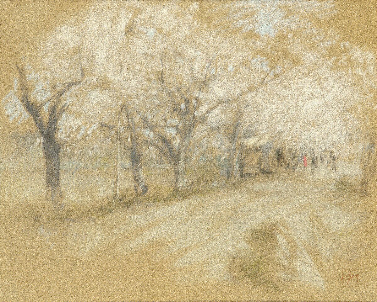 Spring Landscape, Robert Frederick Blum (American, Cincinnati, Ohio 1857–1903 New York), Pastel on sandpaper, American
