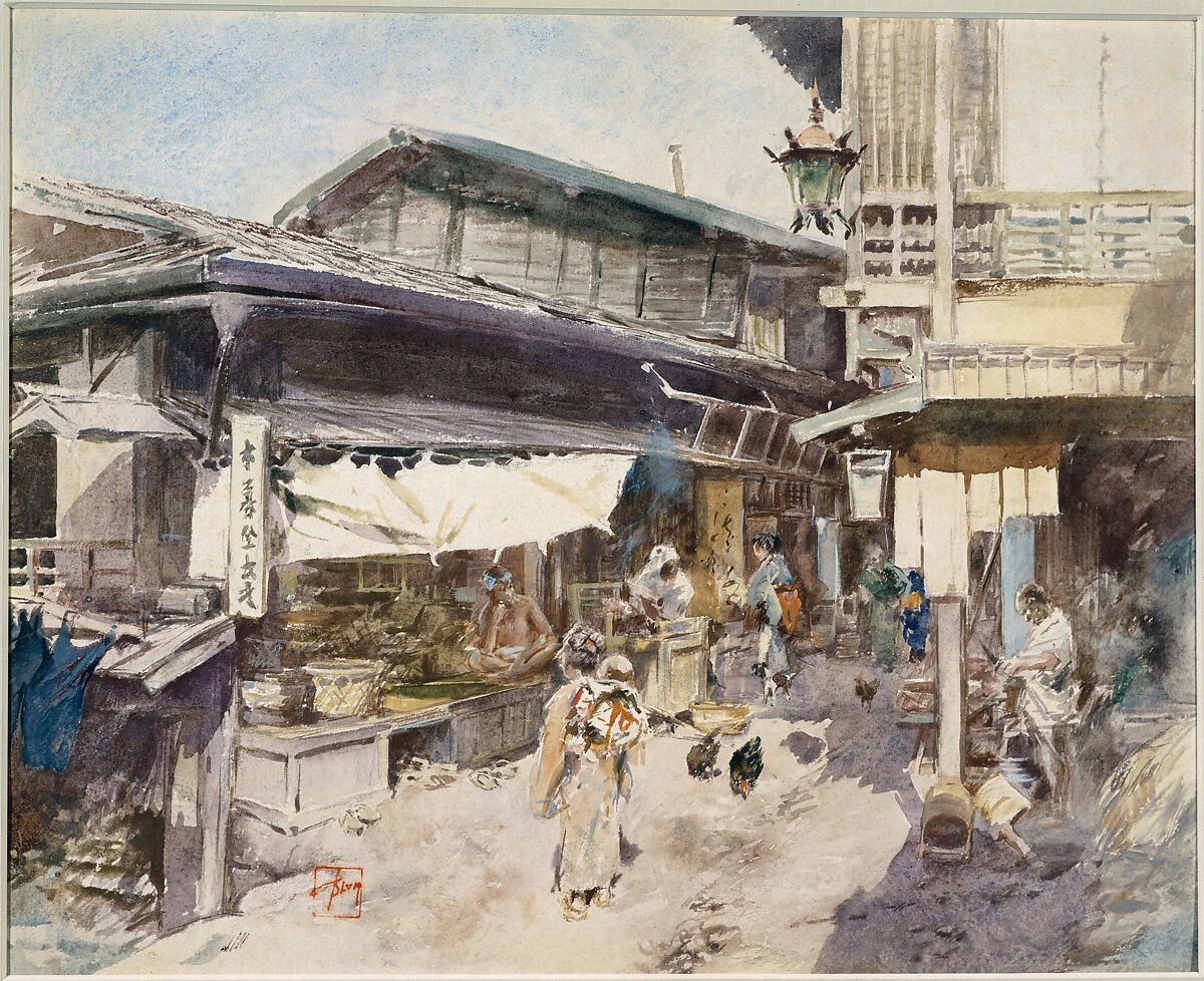 Street Scene in Ikao, Japan, Robert Frederick Blum (American, Cincinnati, Ohio 1857–1903 New York), Watercolor, gouache, and graphite on off-white wove paper, American 