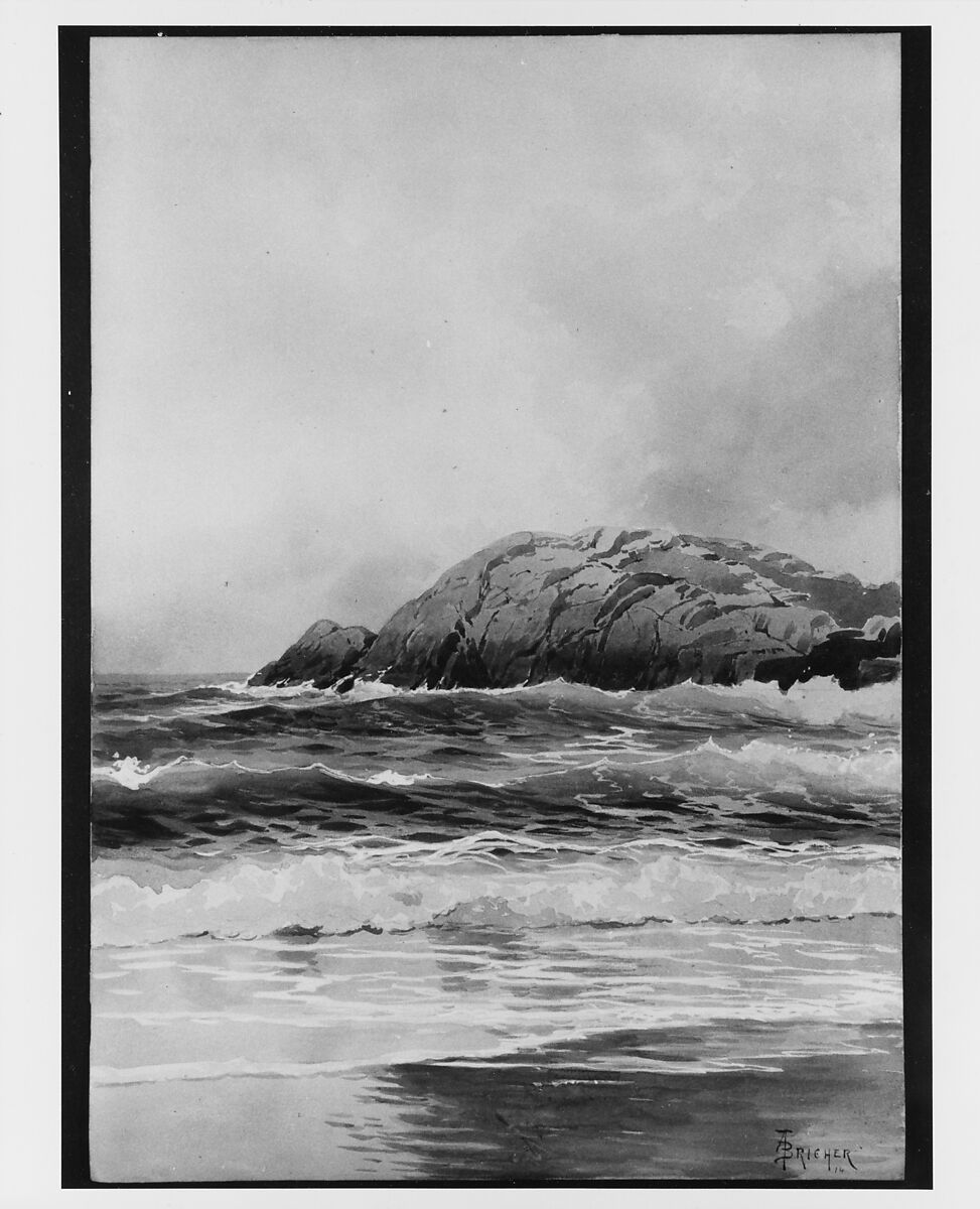 Rocks and Sea, Alfred Thompson Bricher (1837–1908), Watercolor, gouache, and graphite on off-white wove paper, American