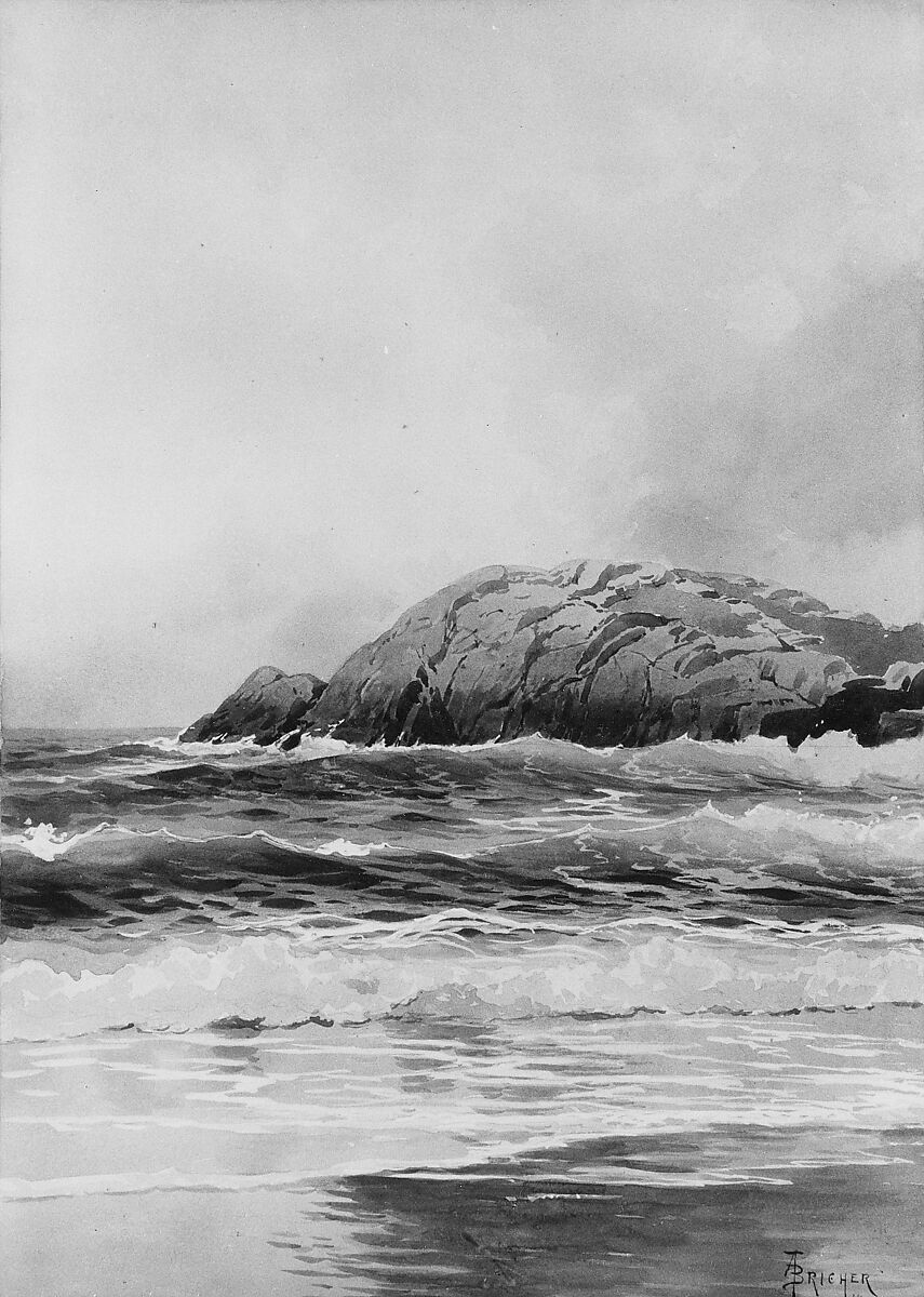 Rocks and Sea, Alfred Thompson Bricher (1837–1908), Watercolor, gouache, and graphite on off-white wove paper, American 