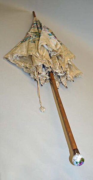 Parasol, silk, metal, wood, porcelain, French