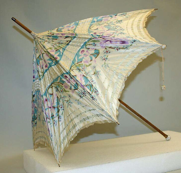 Parasol, silk, metal, wood, porcelain, French 