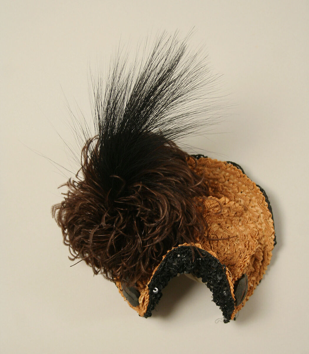 Hat, straw, feathers, probably American