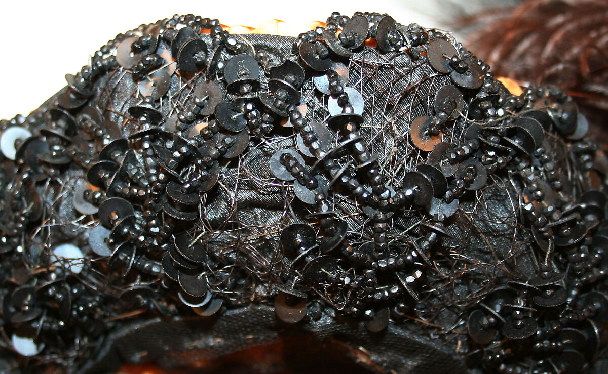 Hat, straw, feathers, probably American