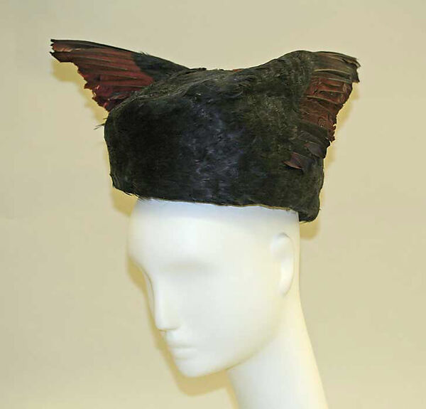 Hat, feathers, silk, American 