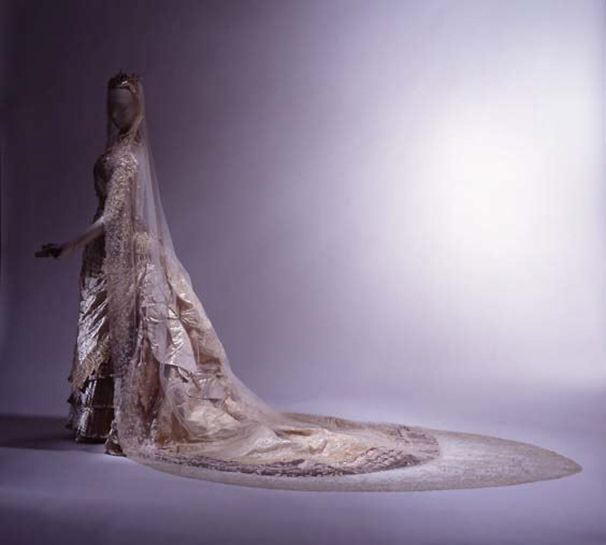 Wedding ensemble, (a,b,c) silk
(d,e) leather, American