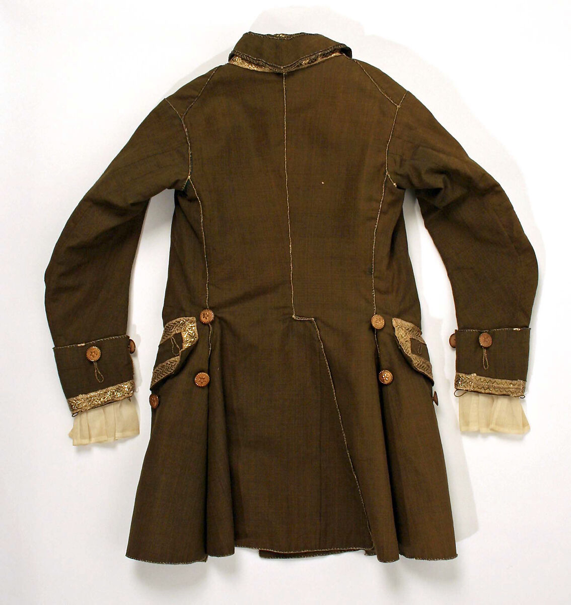 Ensemble, wool, linen, metal thread, American