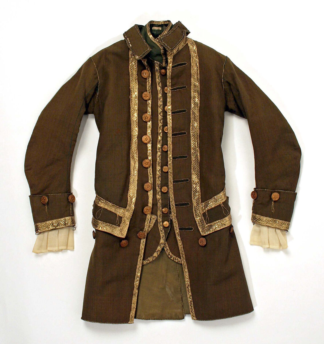 Ensemble, wool, linen, metal thread, American 