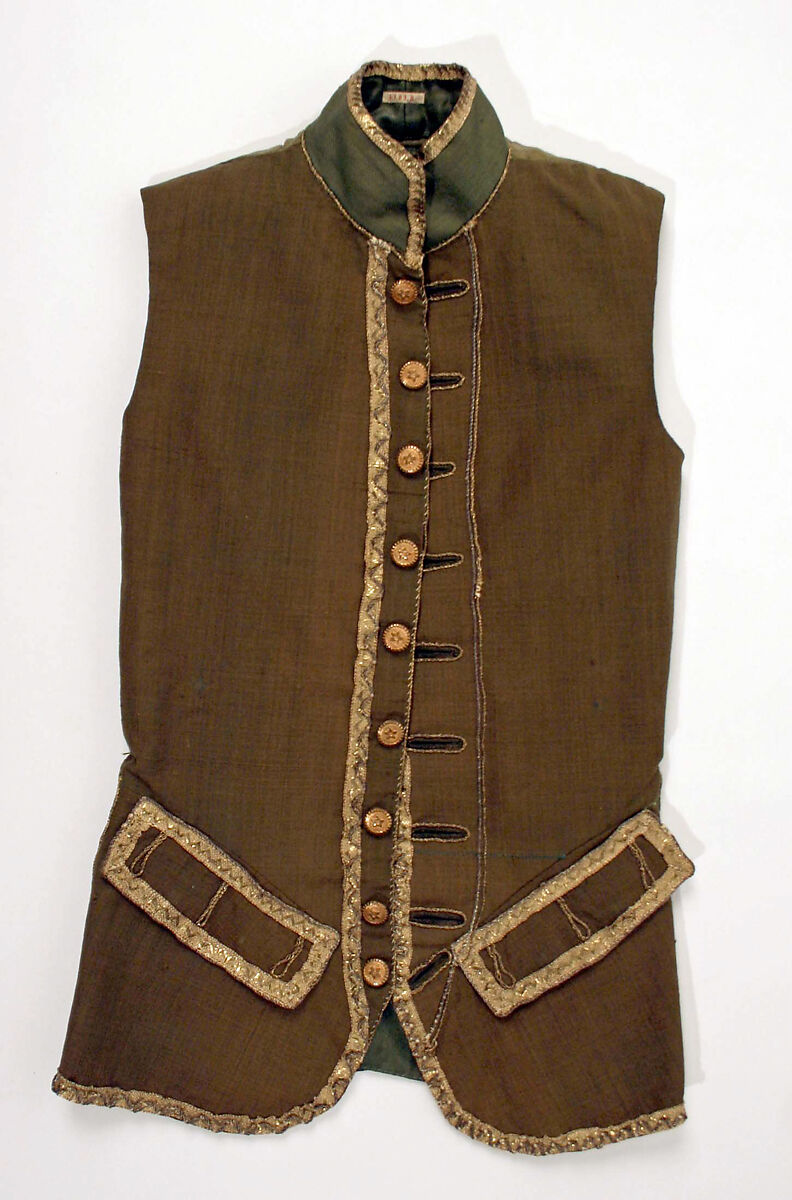 Ensemble, wool, linen, metal thread, American