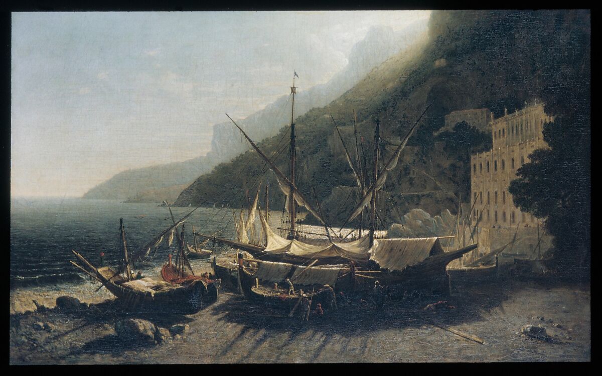 View at Amalfi, Bay of Salerno, George Loring Brown (American, Boston, Massachusetts 1814–1889 Malden, Massachusetts), Oil on canvas, American 