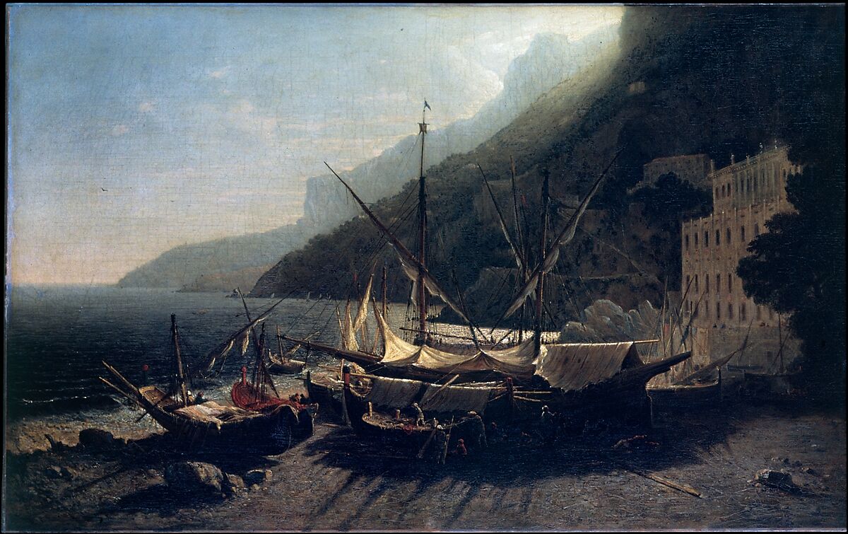 View at Amalfi, Bay of Salerno, George Loring Brown (American, Boston, Massachusetts 1814–1889 Malden, Massachusetts), Oil on canvas, American