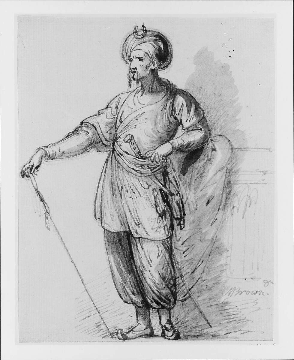 Figure in Eastern Costume, Mather Brown (American, Boston, Massachusetts 1761–1831 London), Watercolor and graphite on off-white laid paper, American