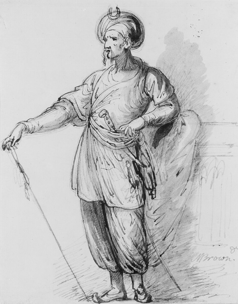 Figure in Eastern Costume, Mather Brown (American, Boston, Massachusetts 1761–1831 London), Watercolor and graphite on off-white laid paper, American 