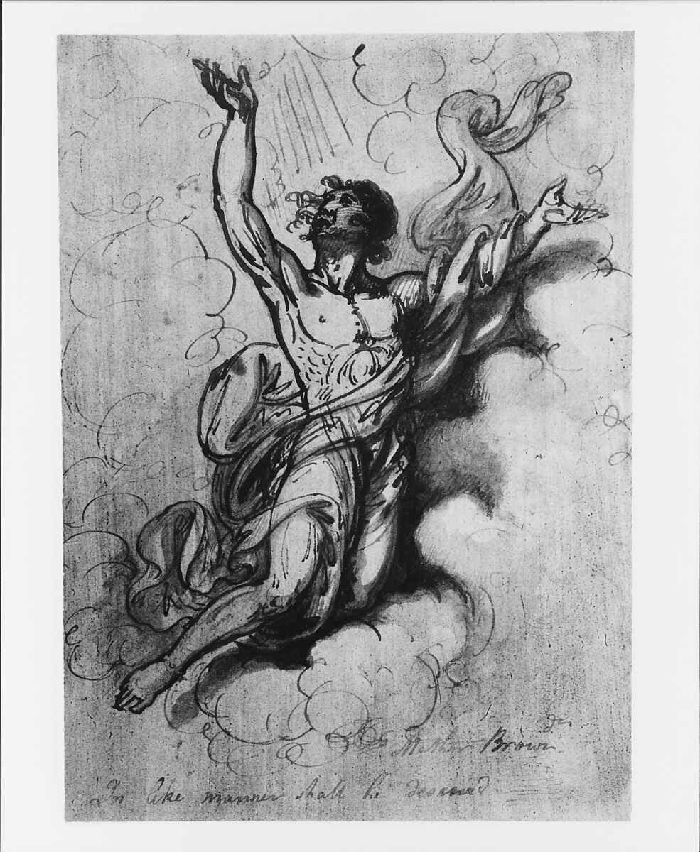 In Like Manner Shall He Descend, Mather Brown (American, Boston, Massachusetts 1761–1831 London), Pen and iron gall ink, ink washes, and graphite on off-white wove paper prepared with yellow washes, American
