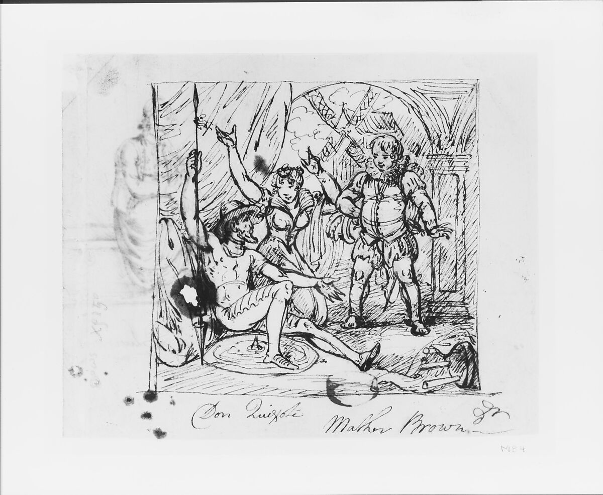 Scene from "Don Quixote", Mather Brown (American, Boston, Massachusetts 1761–1831 London), Pen and iron-gall ink and graphite on off-white wove paper, American