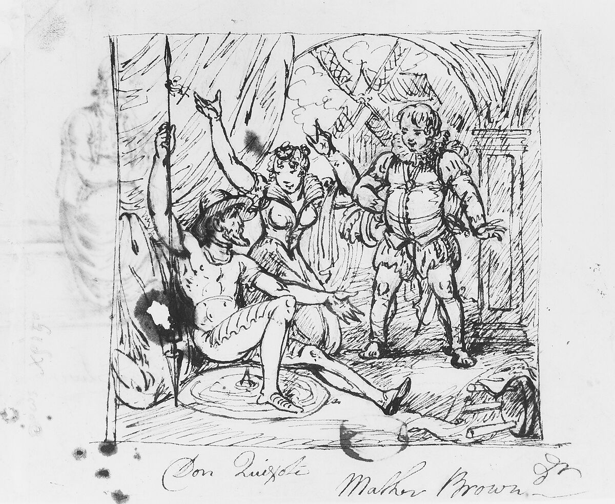 Scene from "Don Quixote", Mather Brown (American, Boston, Massachusetts 1761–1831 London), Pen and iron-gall ink and graphite on off-white wove paper, American 