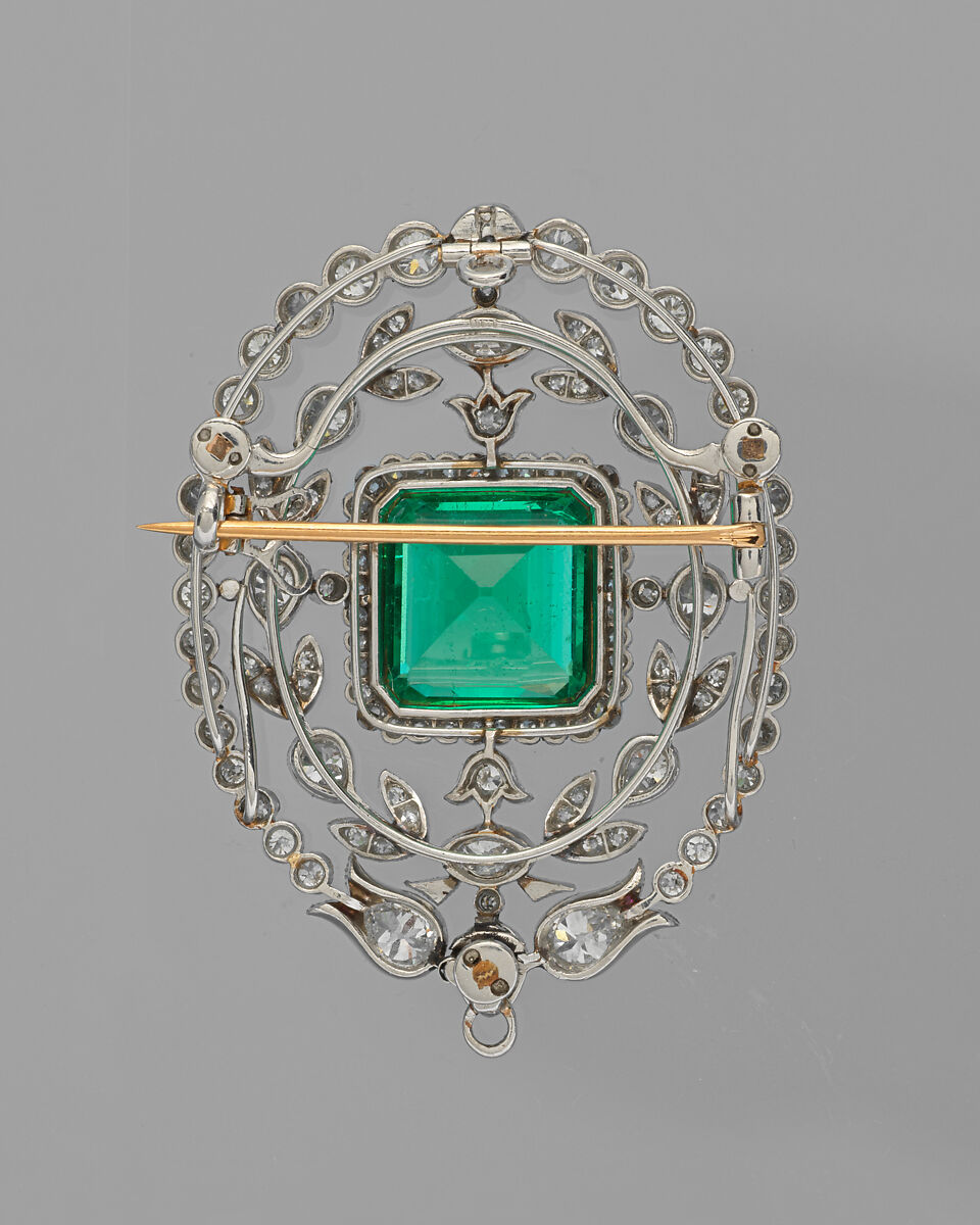 Brooch, Probably Tiffany &amp; Co. (1837–present), Emerald, diamonds, platinum, American
