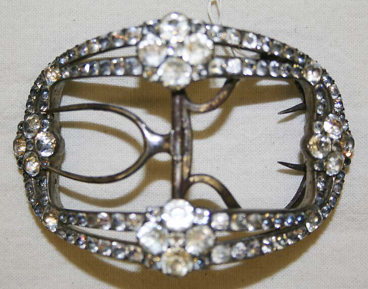 Shoe buckles, metal, rhinestone, French 