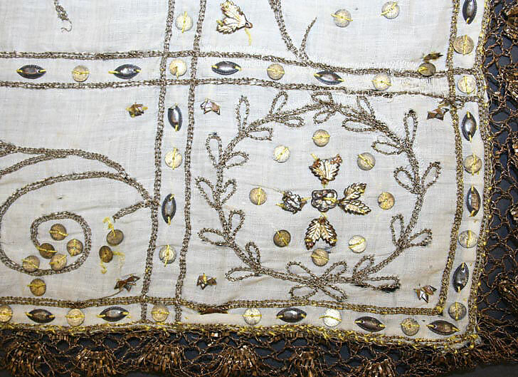 Apron, cotton, metal thread, French