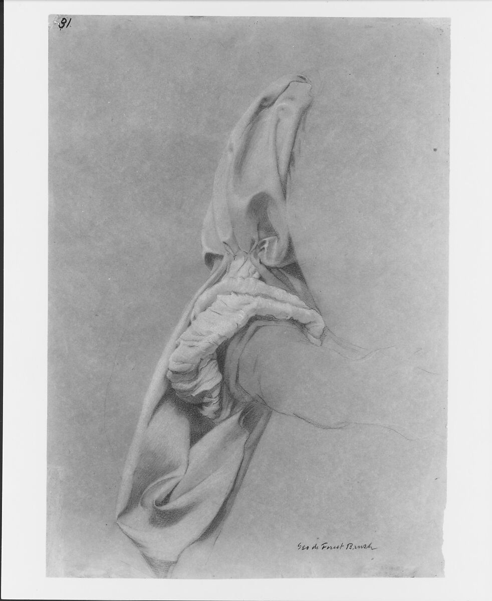 Drapery Study, George de Forest Brush (American, Shelbyville, Tennessee  1855–1941 Hanover, New Hampshire), White and brown chalk and graphite on brown wove paper, American 
