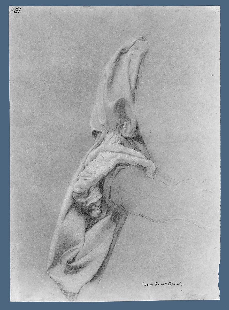 Drapery Study, George de Forest Brush (American, Shelbyville, Tennessee  1855–1941 Hanover, New Hampshire), White and brown chalk and graphite on brown wove paper, American