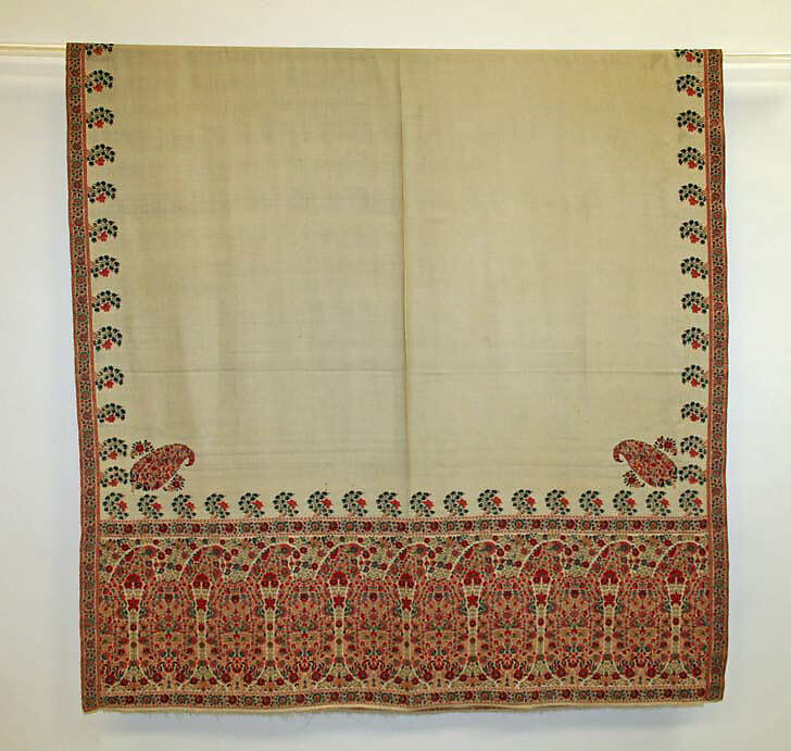 Shawl, silk, cotton, British 