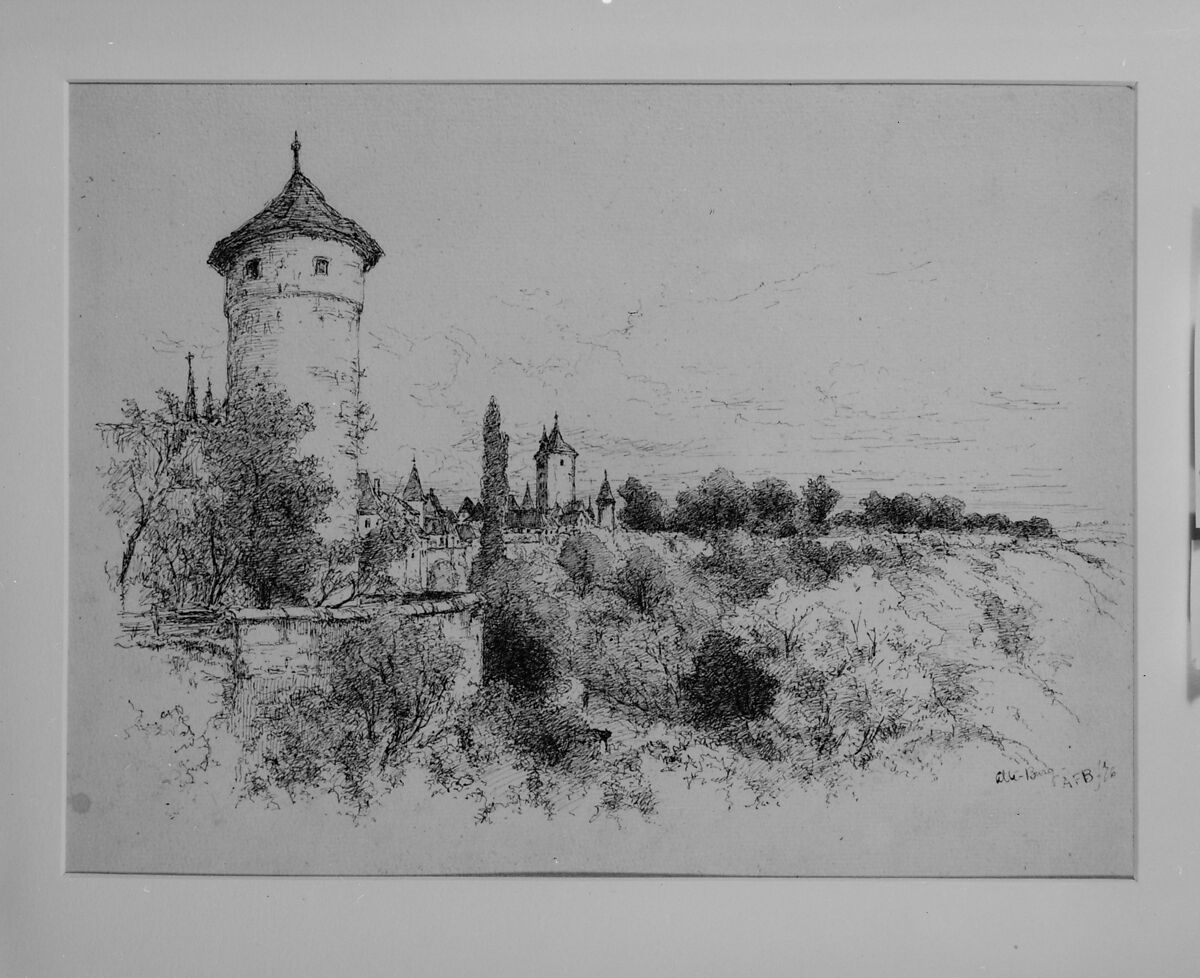 Alte Burg, Germany, Andrew Fisher Bunner (1841–1897), Black ink and graphite traces on off-white laid paper, American