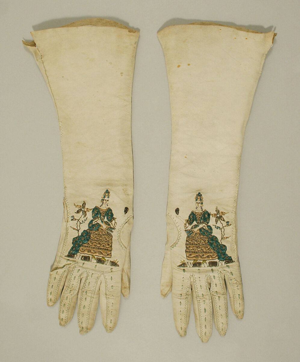 Gloves, leather, silk, British 