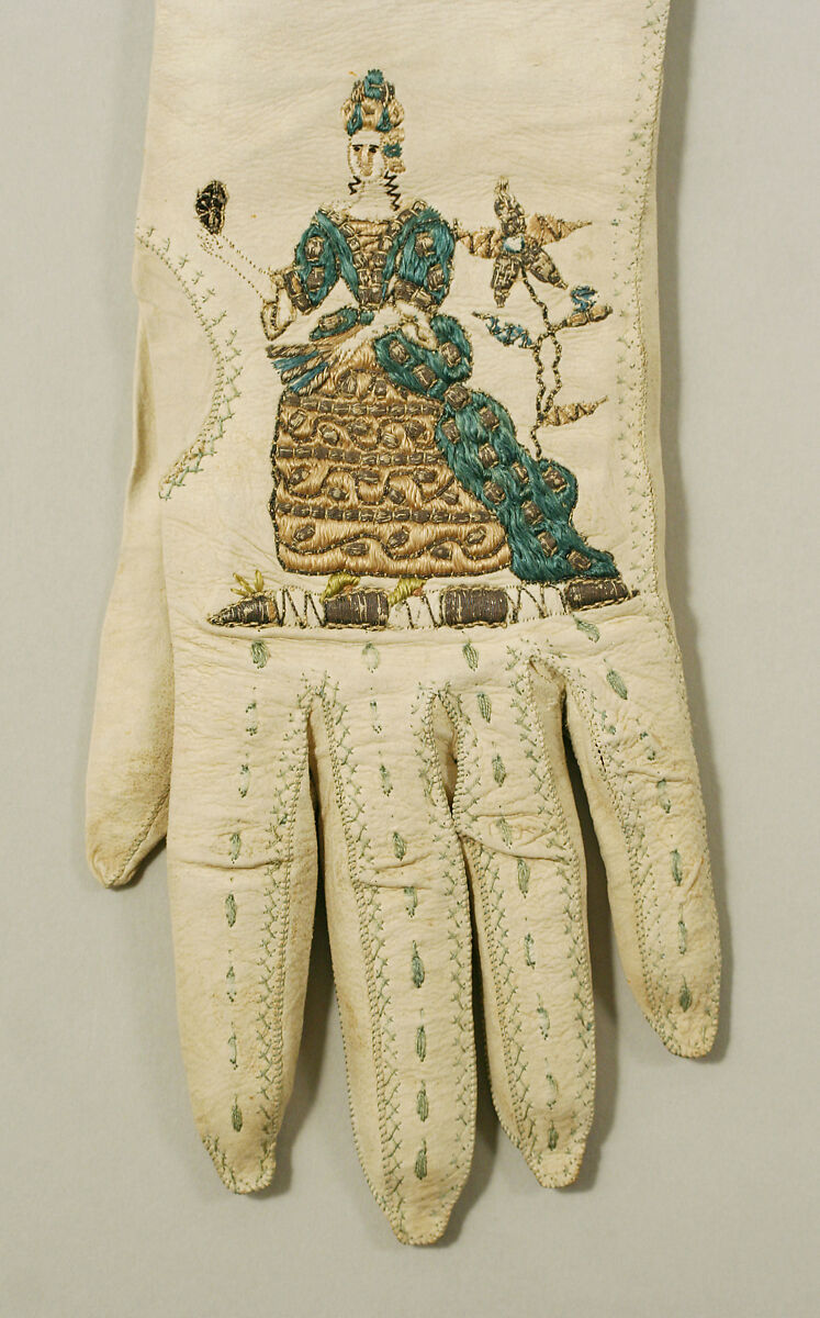 Gloves, leather, silk, British