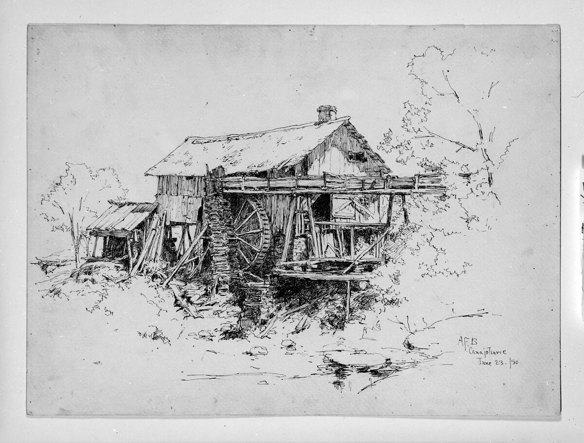 Canajoharie, New York, Andrew Fisher Bunner (1841–1897), Black ink and graphite traces on light buff wove paper, American