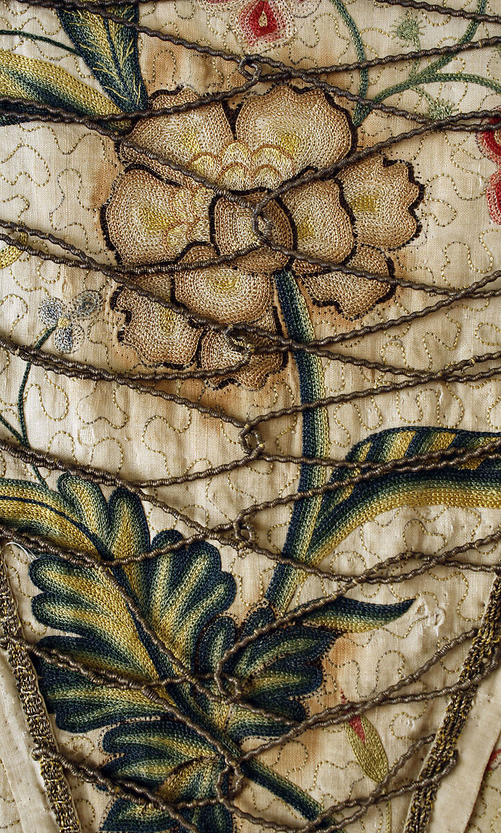 Stomacher, linen, silk, whale bone, British