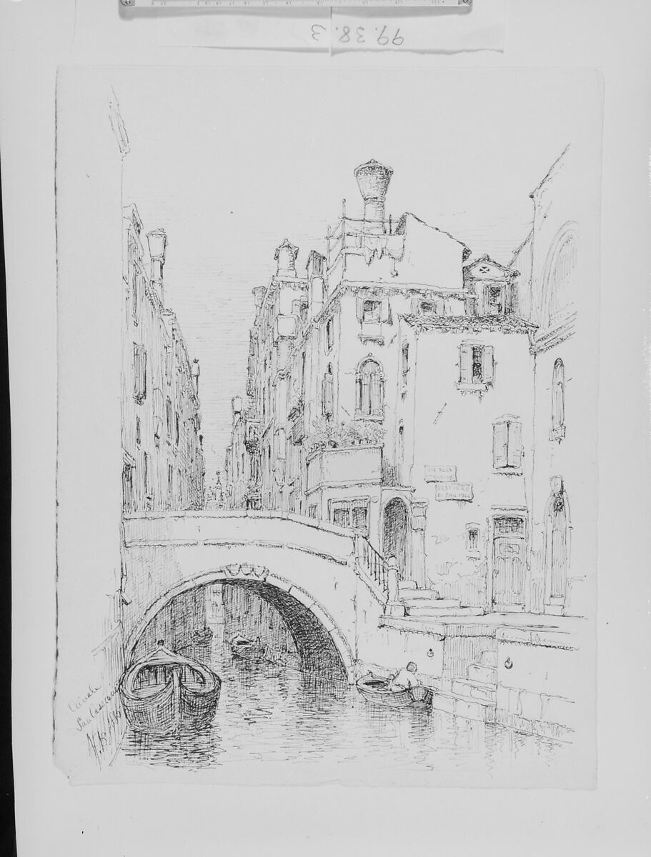 Canal San Cassiano, Venice, Andrew Fisher Bunner (1841–1897), Black ink and graphite traces on off-white wove paper, American 