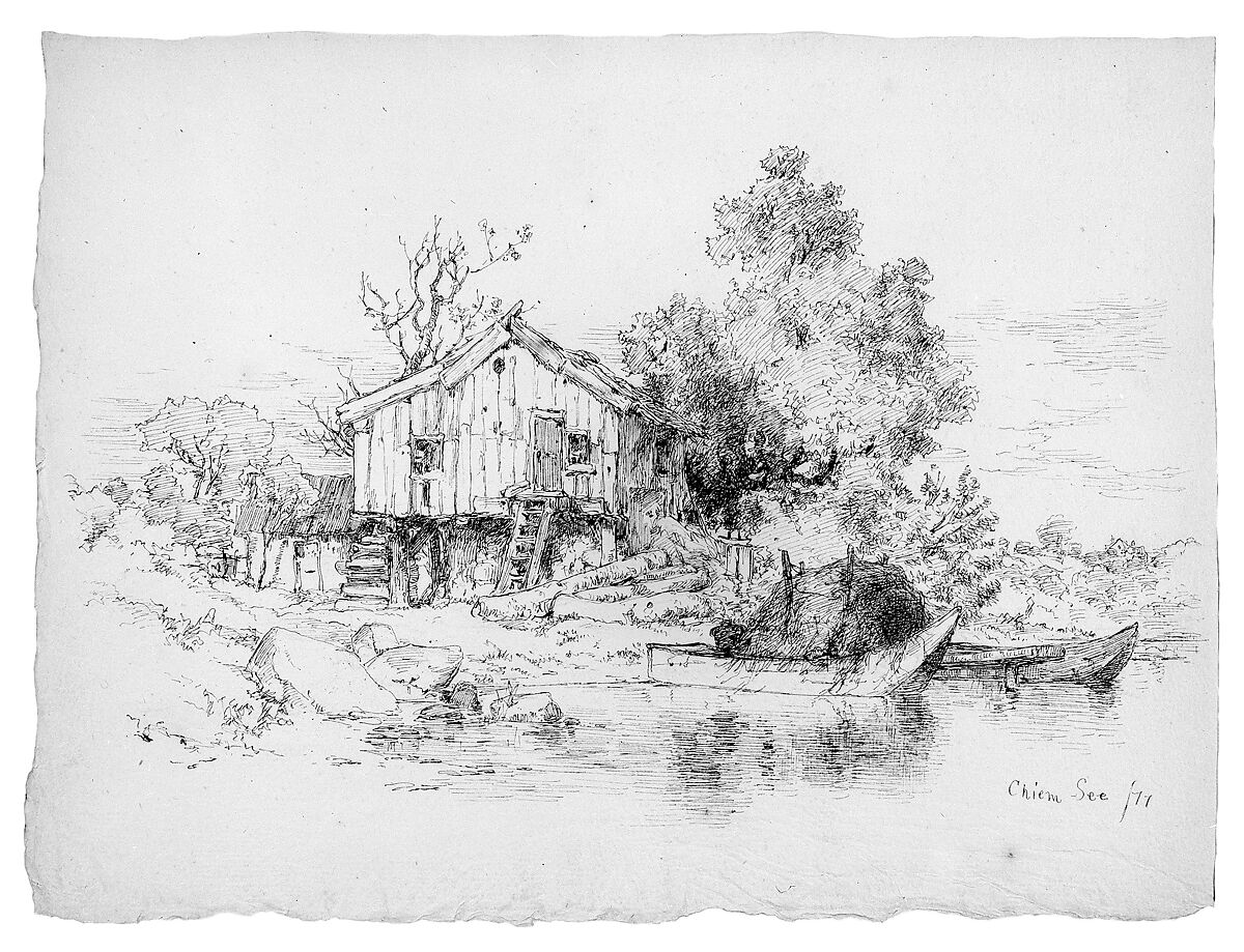 Chiem See, Germany, Andrew Fisher Bunner (1841–1897), Black ink and graphite traces on light buff laid paper, American 
