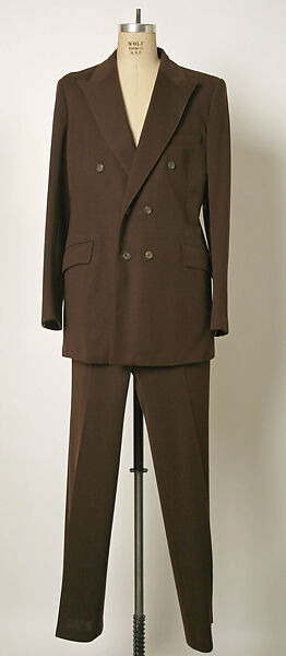 Suit, Rupert Lycett Green (British) for, a,b) wool, rayon, plastic, British 